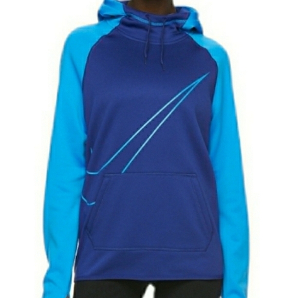 Nike Color Block Dri-Fit Blue Hoodie - Picture 1 of 6
